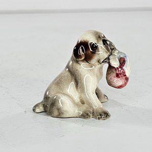 Vintage Lefton English Bulldog Puppy Dog Figurine Holding Slipper *Repaired*